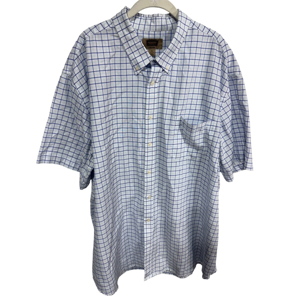 The Foundry 3XLT Blue Plaid Button Down Mens‎ Short Sleeve Easy Care Shirt